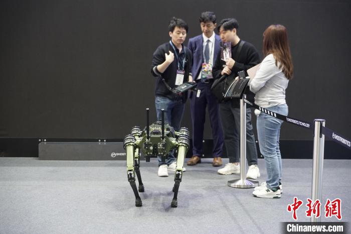 圖為觀眾在展會參觀機器人?！⑿?攝