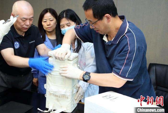 科研人員查看隨神舟十五號(hào)返回地面的空間科學(xué)實(shí)驗(yàn)樣品?！≈锌圃嚎臻g應(yīng)用中心 供圖