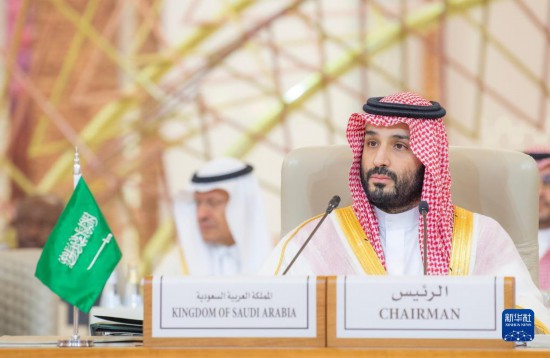 11月10日，在沙特首都利雅得，沙特阿拉伯王儲(chǔ)兼首相穆罕默德·本·薩勒曼在首屆沙特阿拉伯-非洲峰會(huì)上講話。新華社發(fā)（沙特通訊社供圖）