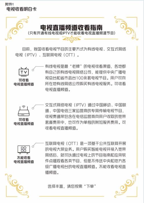 電視收看“明白卡”。