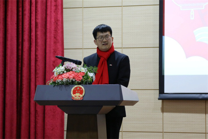 中國駐阿爾及利亞大使李健致辭。中國駐阿爾及利亞大使館供圖