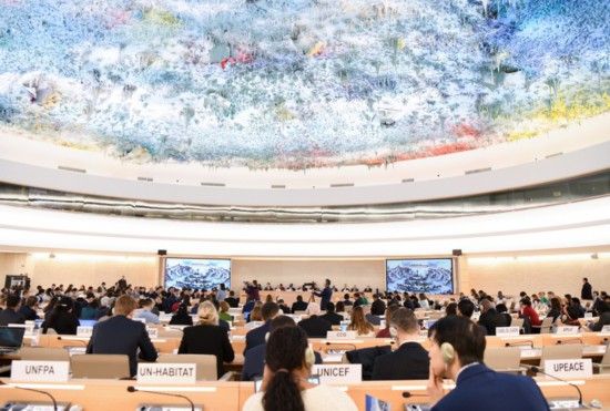 這是1月23日在瑞士日內(nèi)瓦拍攝的聯(lián)合國人權(quán)理事會第四輪國別人權(quán)審議現(xiàn)場。新華社記者連漪攝