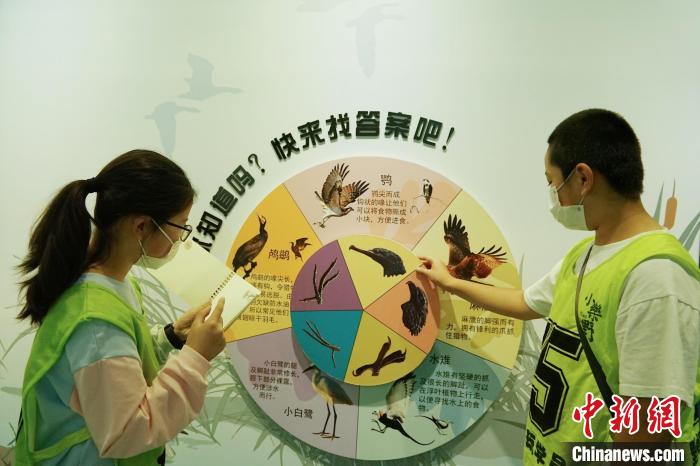 圖為小朋友在青海西寧湟水國家濕地公園科普館內(nèi)參觀學(xué)習(xí)?！●R銘言 攝