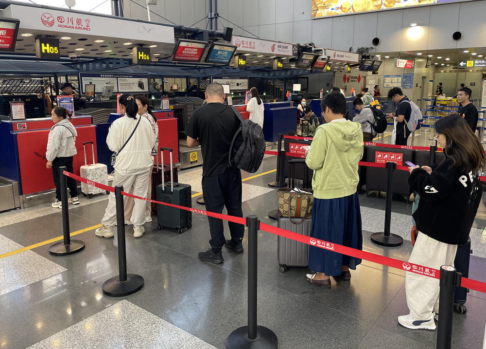 旅客在首都機(jī)場排隊(duì)辦理登機(jī)手續(xù)。人民網(wǎng)記者 喬雪峰攝