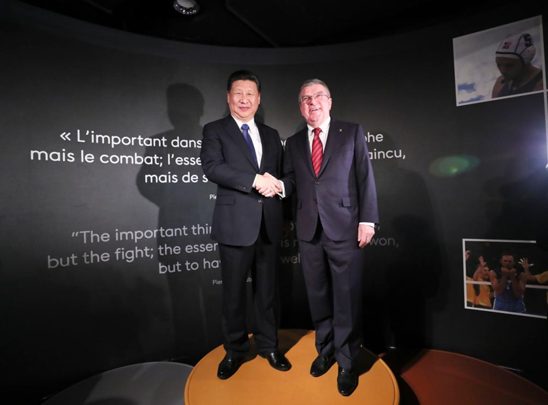 2017年1月18日，習(xí)近平主席在位于瑞士洛桑的國際奧林匹克博物館會見時任國際奧林匹克委員會主席巴赫。