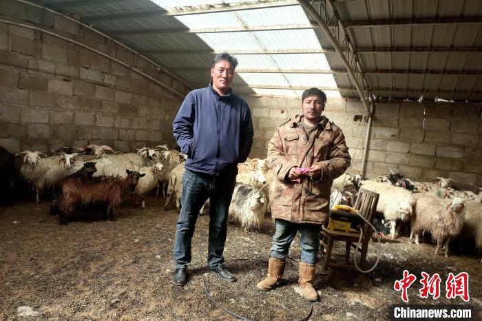 圖為華公太(左)走訪牧民生產生活情況?！〔彭検步?攝