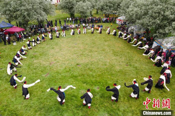 資料圖為西藏昌都丁青縣民眾跳歡快的鍋莊舞?！〗w波 攝